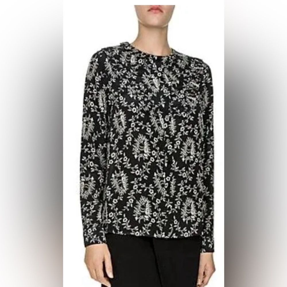 THE KOOPLES RODEO SILK‎ FLORAL SNAKEPRINT RUFFLE BLOUSE TOP SIZE S